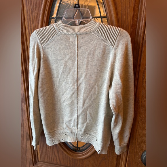 Isabel Marant Etoile Distressed Crewneck Cotton-Wool Sweater Light Gray Size 36 - Picture 3 of 11